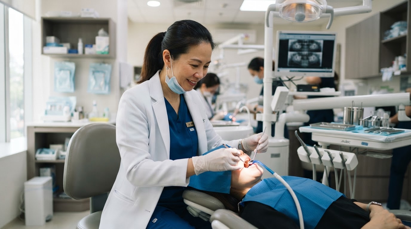 Asian female dentist in a dental clinic