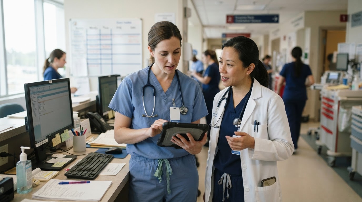 Clinicians discussing patient care